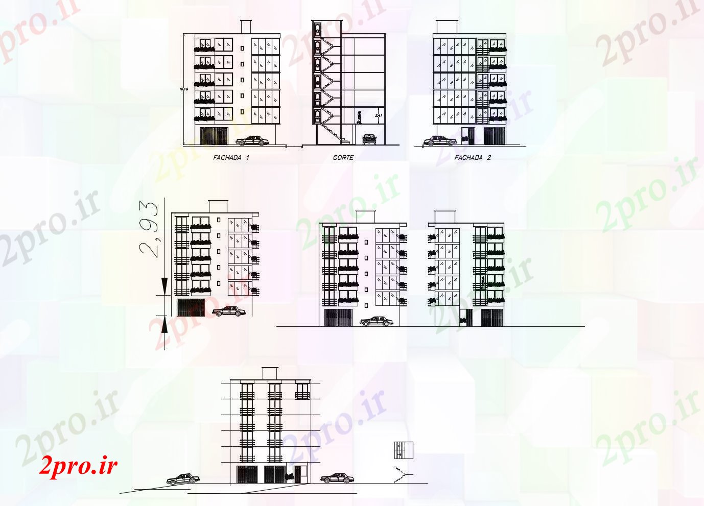 دانلود نقشه ساختمان اداری - تجاری - صنعتی طراحی معماری از ساختمان اداری با نما 11 در 12 متر (کد86747)