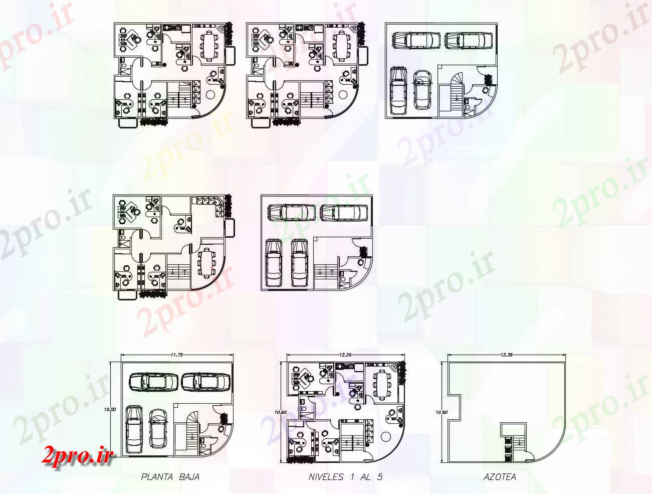 دانلود نقشه ساختمان اداری - تجاری - صنعتی طرحی از ساختمان اداری با ابعاد جزئیات 11 در 12 متر (کد86748)