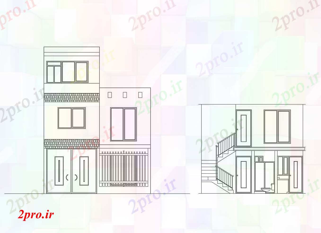 دانلود نقشه مسکونی  ، ویلایی ، آپارتمان   از 2 طبقه خانه  (کد86756)