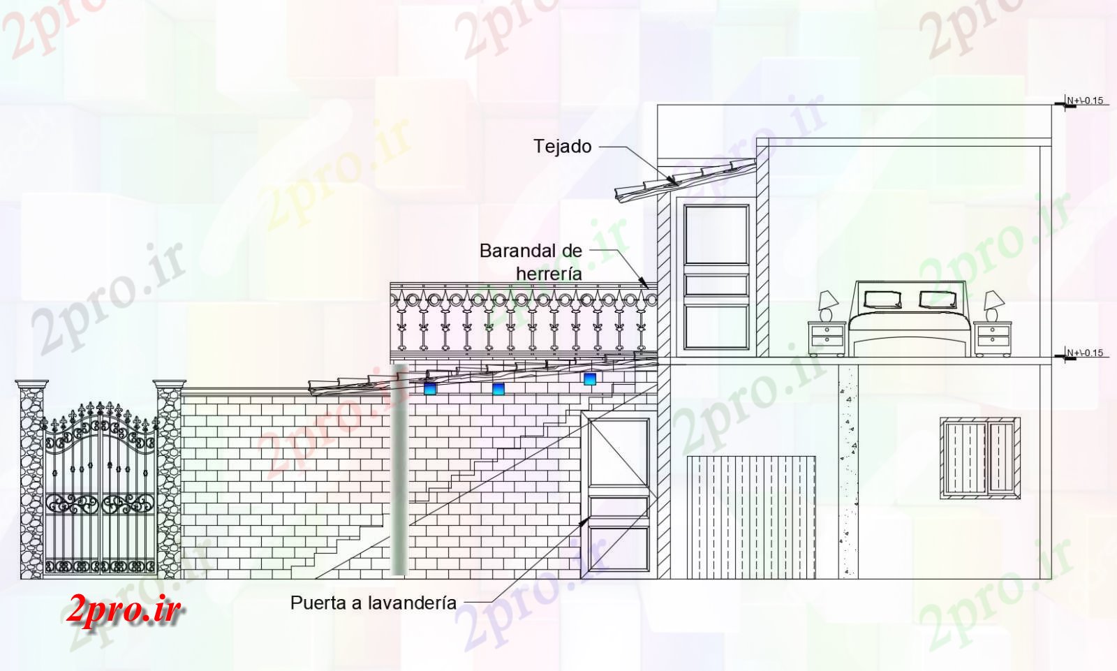 دانلود نقشه مسکونی  ، ویلایی ، آپارتمان  نما کنار خانه با ابعاد جزئیات (کد86759)