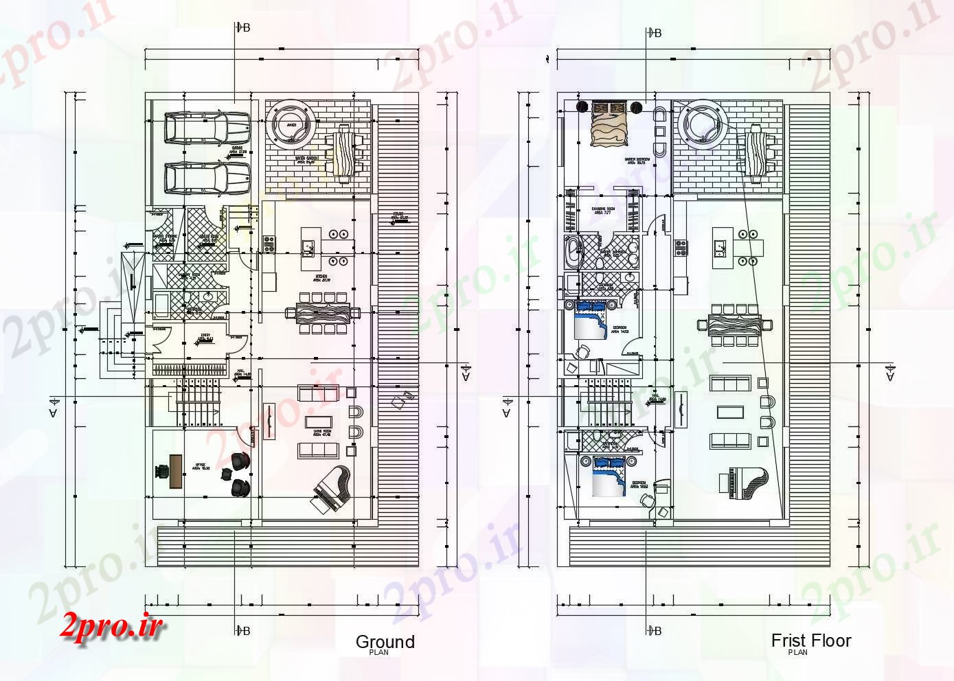 دانلود نقشه مسکونی  ، ویلایی ، آپارتمان  طرحی طبقه از خانه با جزئیات بعد (کد86764)