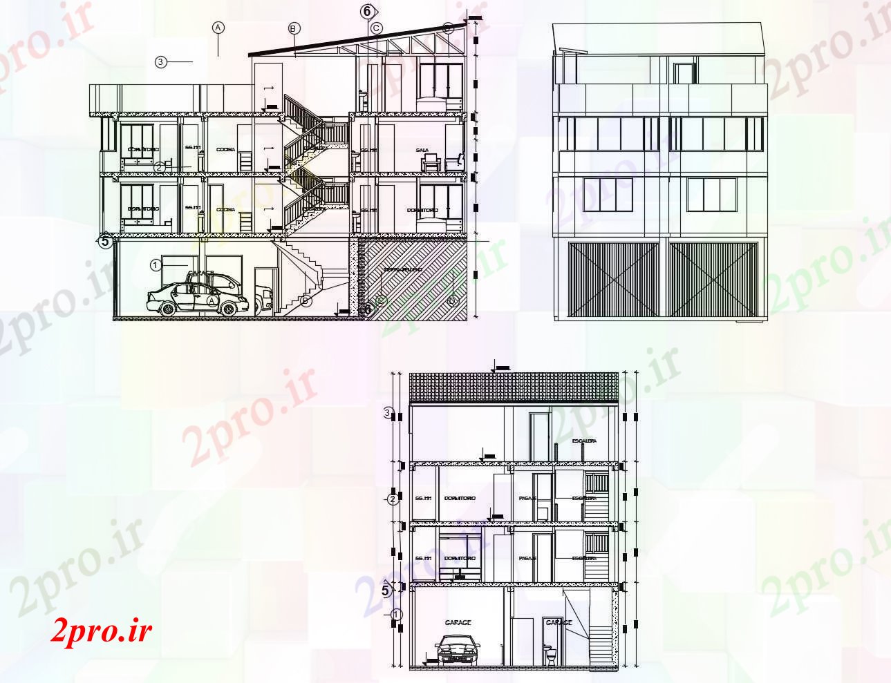 دانلود نقشه مسکونی  ، ویلایی ، آپارتمان  طبقه خانه با اطلاعات نما  (کد86765)