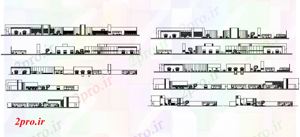 دانلود نقشه ساختمان دولتی ، سازمانی اتوبوس نماات ترمینال 15 در 30 متر (کد86800)