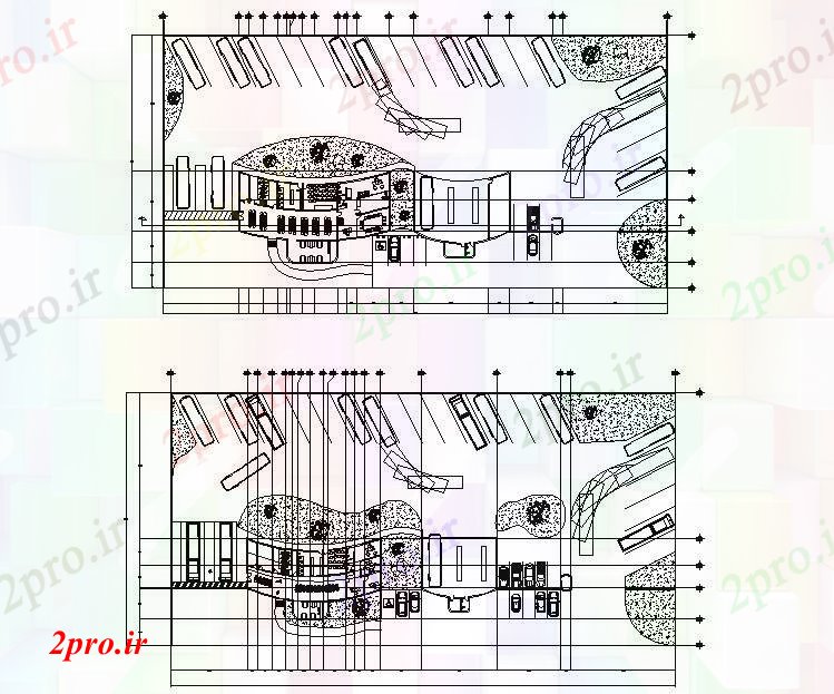 دانلود نقشه ساختمان دولتی ، سازمانی اتوبوس طرحی ترمینال 15 در 30 متر (کد86801)