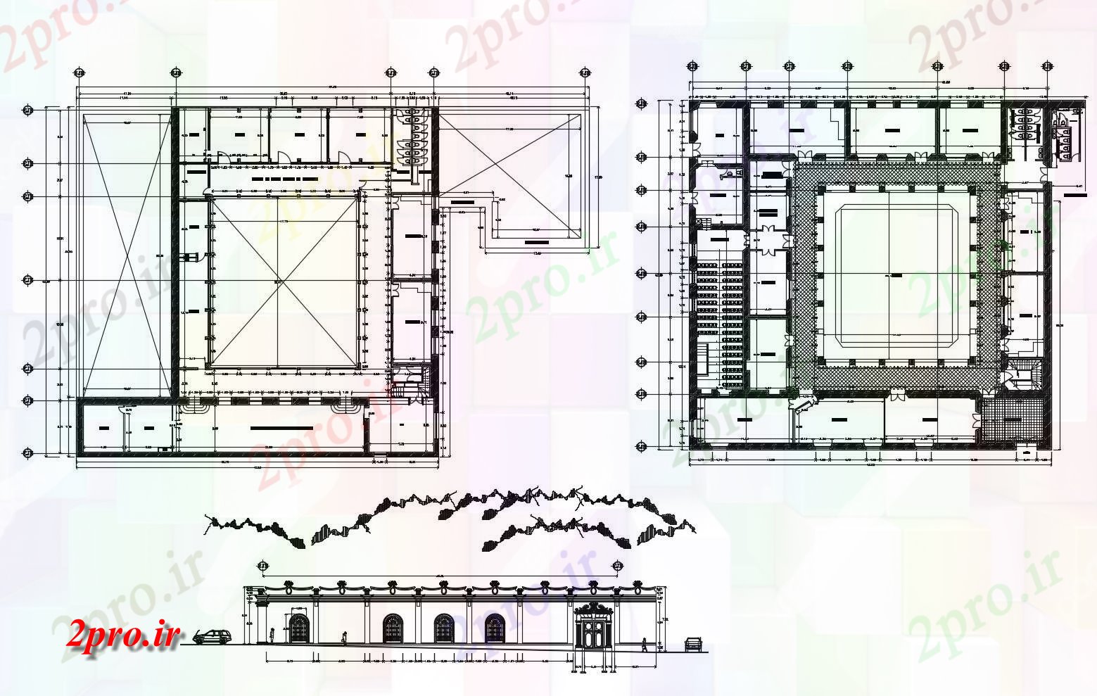 دانلود نقشه دانشگاه ، آموزشکده ، مدرسه ، هنرستان ، خوابگاه - طرحی مدرسه دختران 6166mtr X 4209mtr با نما 42 در 61 متر (کد86810)