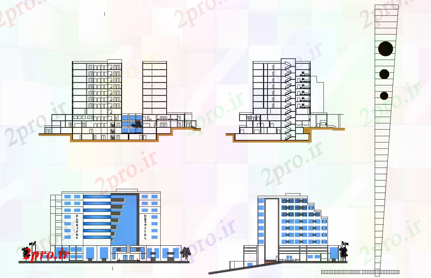 دانلود نقشه بیمارستان - درمانگاه - کلینیک اتوکد از نماات بیمارستان 52 در 82 متر (کد86818)