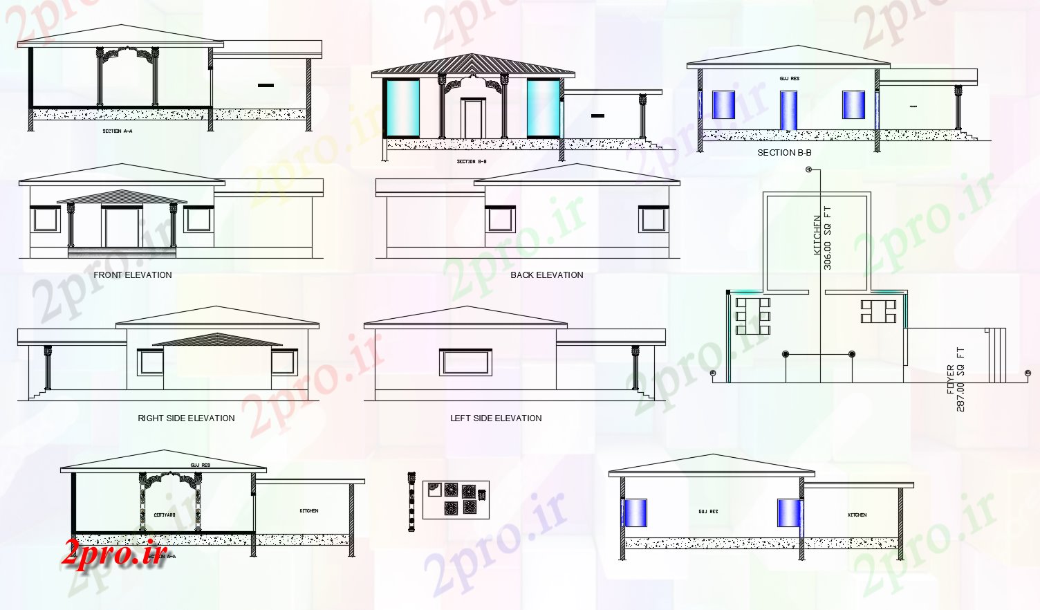 دانلود نقشه هتل - رستوران - اقامتگاه نماات رستوران سنتی 15 در 15 متر (کد86838)