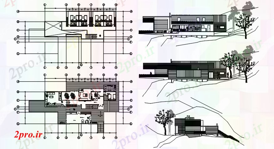 دانلود نقشه خانه های کوچک ، نگهبانی ، سازمانی - طرحی ویلایی با نما های مختلف  (کد86881)