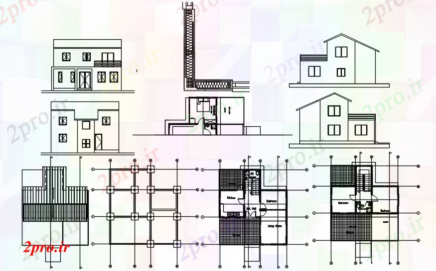 دانلود نقشه مسکونی  ، ویلایی ، آپارتمان  طرحی طبقه خانه با نما جزئیات (کد86885)