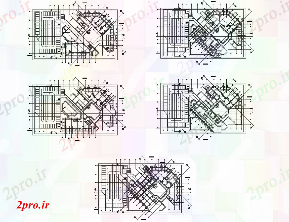 دانلود نقشه ساختمان اداری - تجاری - صنعتی از طرحی ساختمان تجاری 58 در 66 متر (کد86898)