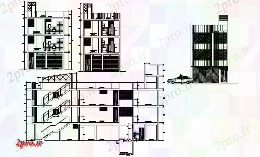 دانلود نقشه مسکونی  ، ویلایی ، آپارتمان  آپارتمان مسکونی با بخش و نما  (کد86920)