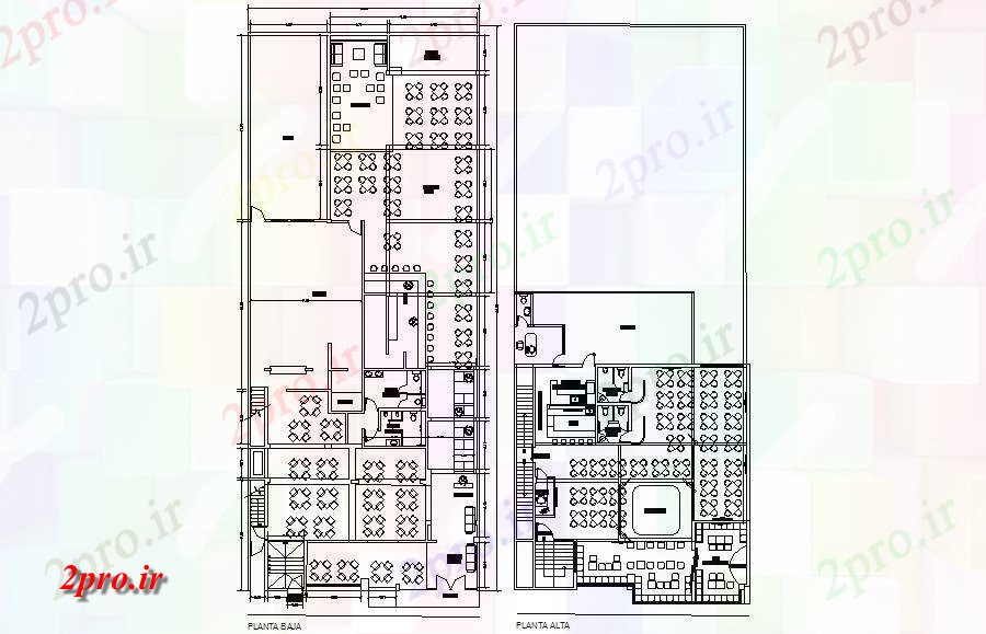 دانلود نقشه هتل - رستوران - اقامتگاه طرحی از رستوران با ابعاد جزئیات 15 در 37 متر (کد86928)