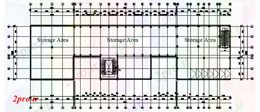 دانلود نقشه کارخانه صنعتی  ، کارگاه طرحی طبقه زیرزمین انبار 3036mtr X 1620mtr با ابعاد جزئیات (کد86983)