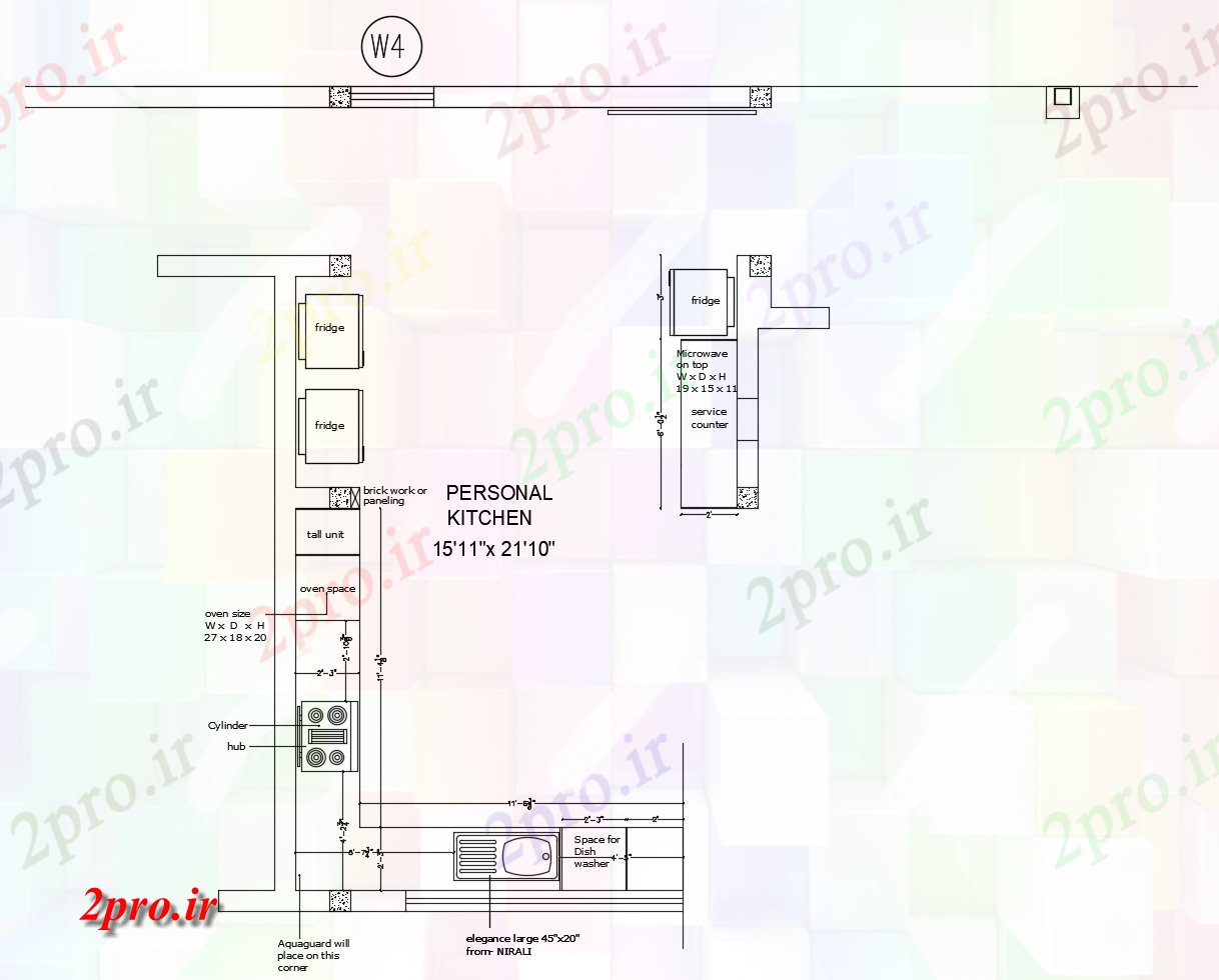 دانلود نقشه آشپزخانه طرحی پلت فرم آشپزخانه (کد86997)