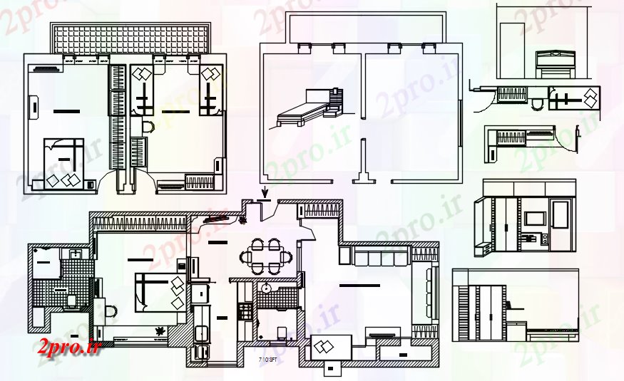 دانلود نقشه مسکونی  ، ویلایی ، آپارتمان  مسکونی خانه خانواده با جزئیات مبلمان  (کد87022)