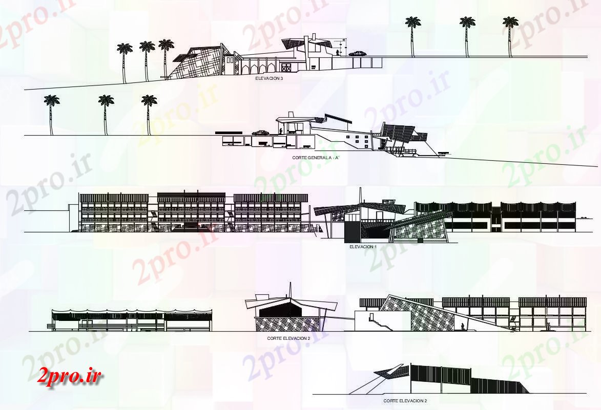 دانلود نقشه مسکونی  ، ویلایی ، آپارتمان  طرحی از هتل با نما و بخش (کد87081)