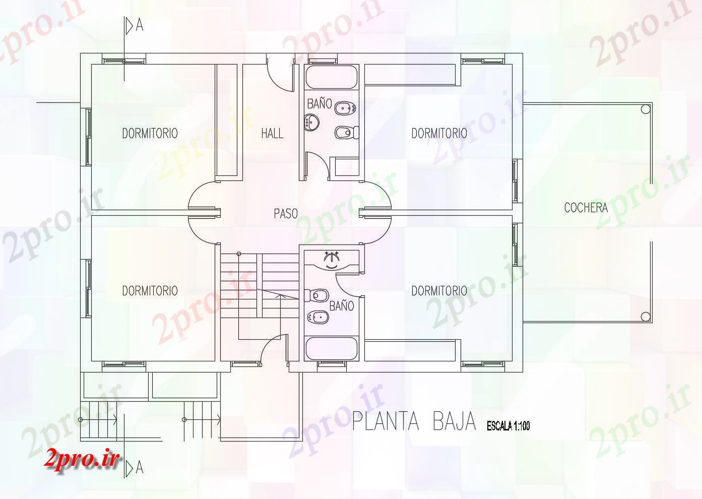 دانلود نقشه مسکونی  ، ویلایی ، آپارتمان  طرحی طبقه از یک خانه مسکونی (کد87083)