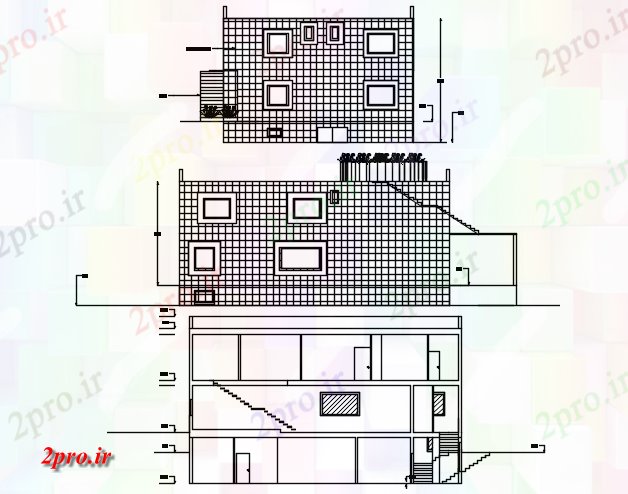 دانلود نقشه خانه های کوچک ، نگهبانی ، سازمانی - نما بخشی از ویلا (کد87131)