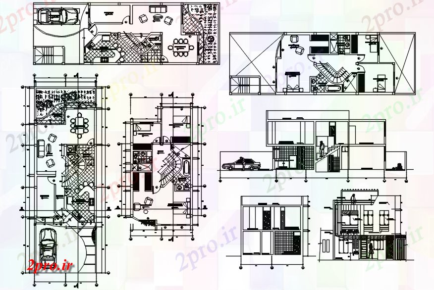 دانلود نقشه مسکونی  ، ویلایی ، آپارتمان  طراحی خانه با بخش و نما جزئیات (کد87143)