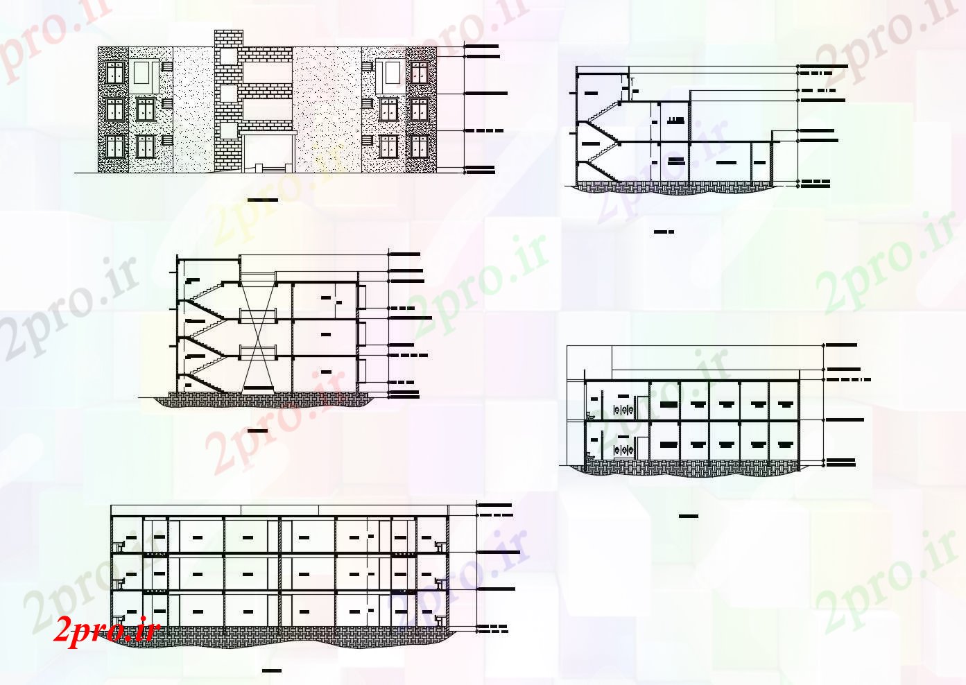 دانلود نقشه هتل - رستوران - اقامتگاه نما از جزئیات ساختمان مهمان خانه 17 در 30 متر (کد87150)