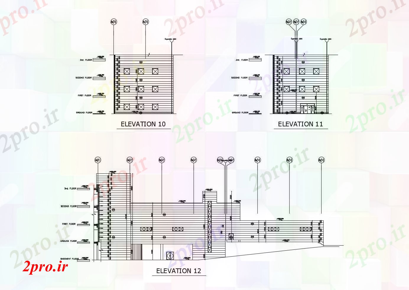 دانلود نقشه ساختمان اداری - تجاری - صنعتی  ساخت نما با ابعاد جزئیات  (کد87164)