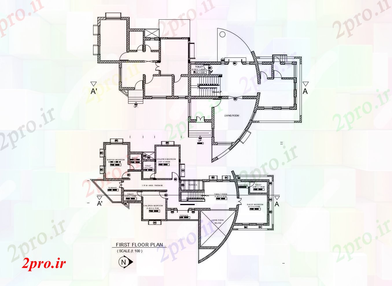 دانلود نقشه مسکونی  ، ویلایی ، آپارتمان   یک خانه با ابعاد جزئیات (کد87173)