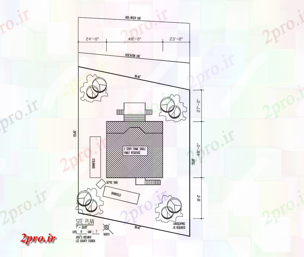 دانلود نقشه مسکونی  ، ویلایی ، آپارتمان  طرحی سایت از خانه خانواده با ابعاد جزئیات  (کد87174)