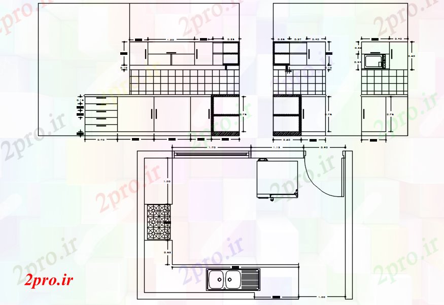 دانلود نقشه مسکونی  ، ویلایی ، آپارتمان  آشپزخانه طرحی با ابعاد جزئیات (کد87212)