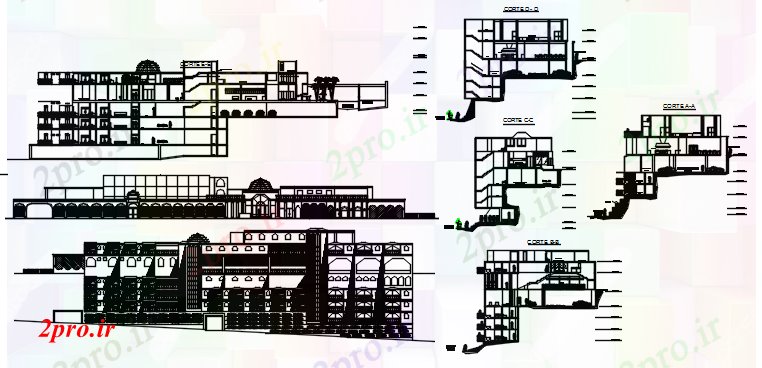 دانلود نقشه هتل - رستوران - اقامتگاه  نماات بخشی هتلی را (کد87240)