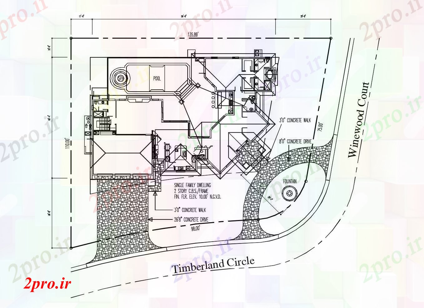 دانلود نقشه مسکونی  ، ویلایی ، آپارتمان  تنها خانه خانواده 13589 'X 1100 با ابعاد جزئیات  (کد87254)