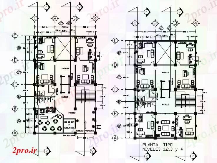 دانلود نقشه ساختمان اداری - تجاری - صنعتی طرحی معماری از ساختمان اداری را با اطلاعات مبلمان 15 در 24 متر (کد87275)