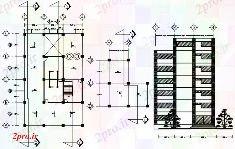 دانلود نقشه ساختمان اداری - تجاری - صنعتی طراحی ساختمان 6 طبقه 15 در 24 متر (کد87276)