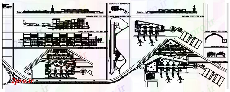 دانلود نقشه  ساختمان دولتی ، سازمانی طرحی معماری از فرودگاه با ابعاد جزئیات (کد87303)