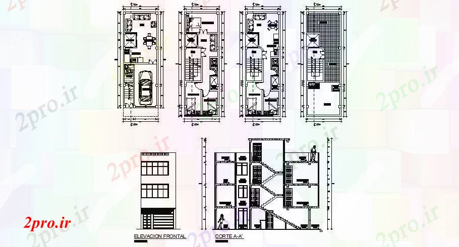 دانلود نقشه مسکونی  ، ویلایی ، آپارتمان  آپارتمان مسکونی 400mtr X 1200mtr با ابعاد جزئیات  (کد87308)