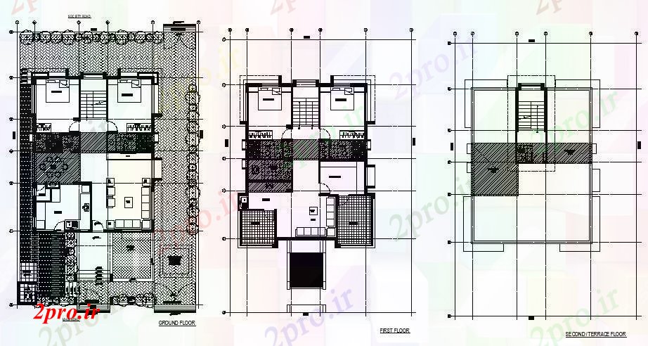 دانلود نقشه مسکونی  ، ویلایی ، آپارتمان  طرحی از 3 طبقه خانه با بخش و نما  (کد87328)