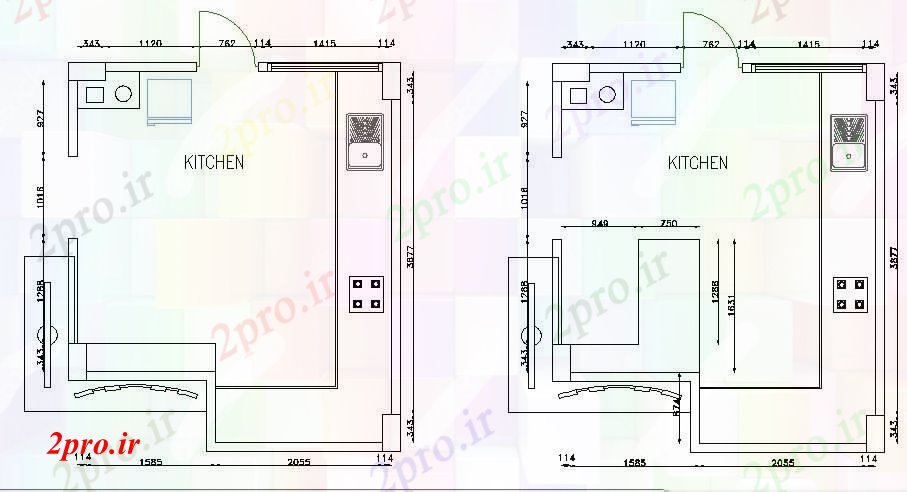 دانلود نقشه مسکونی  ، ویلایی ، آپارتمان  طرحی از آشپزخانه با ابعاد جزئیات (کد87444)