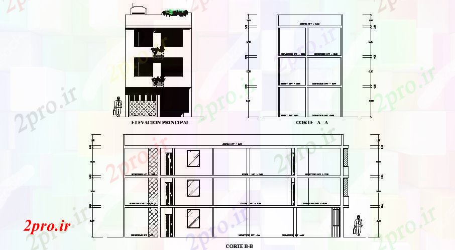 دانلود نقشه مسکونی  ، ویلایی ، آپارتمان   از 3 طبقه ساختمان  (کد87500)