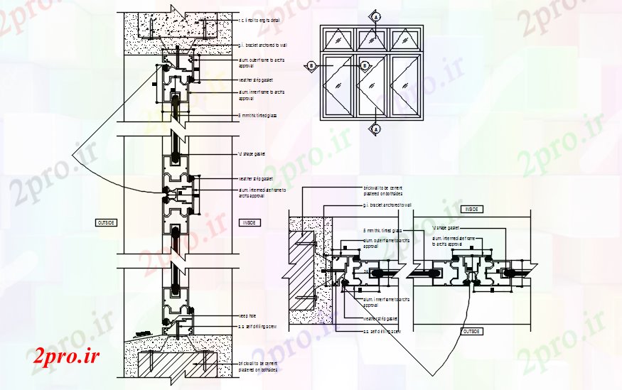 دانلود نقشه جزئیات ساخت و ساز جزئیات ساخت و ساز پنجره آلومینیوم (کد87501)