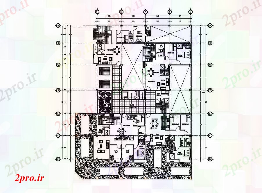 دانلود نقشه مسکونی  ، ویلایی ، آپارتمان  آپارتمان مسکونی با جزئیات مبلمان  (کد87576)