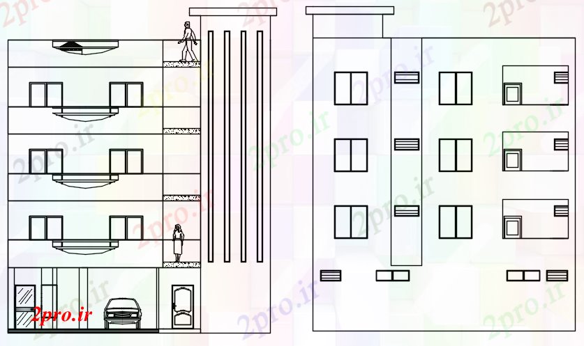 دانلود نقشه مسکونی  ، ویلایی ، آپارتمان  طراحی آپارتمان   های مسکونی با نما (کد87583)