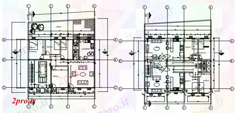 دانلود نقشه مسکونی  ، ویلایی ، آپارتمان   خانه 1232mtr X 1289mtr را با اطلاعات مبلمان (کد87666)