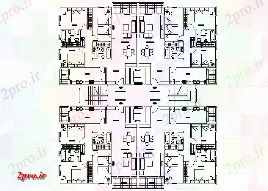 دانلود نقشه مسکونی  ، ویلایی ، آپارتمان  خانه مسکونی با ابعاد جزئیات (کد87673)