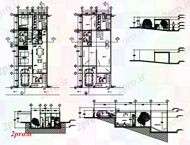 دانلود نقشه مسکونی  ، ویلایی ، آپارتمان  خانه مسکونی 600mtr X 1500mtr با نما  (کد87688)