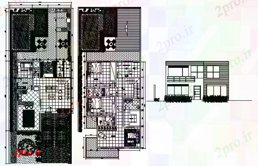 دانلود نقشه مسکونی  ، ویلایی ، آپارتمان  طرحی خانه 2 طبقه با طراحی داخلی (کد87708)