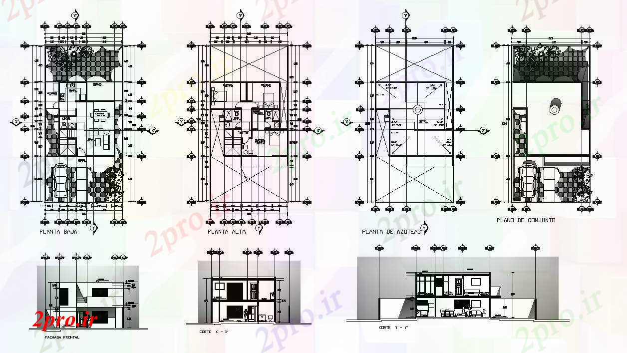 دانلود نقشه مسکونی  ، ویلایی ، آپارتمان  طبقه خانه با نما و بخش جزئیات  (کد87774)