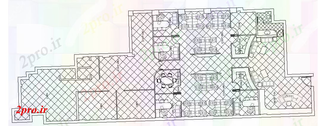 دانلود نقشه ساختمان اداری - تجاری - صنعتی طراحی دفتر با ابعاد جزئیات 12 در 34 متر (کد87801)