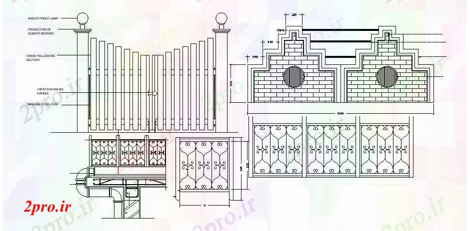 دانلود نقشه مسکونی  ، ویلایی ، آپارتمان   طراحی دروازه با ابعاد جزئیات  (کد87812)