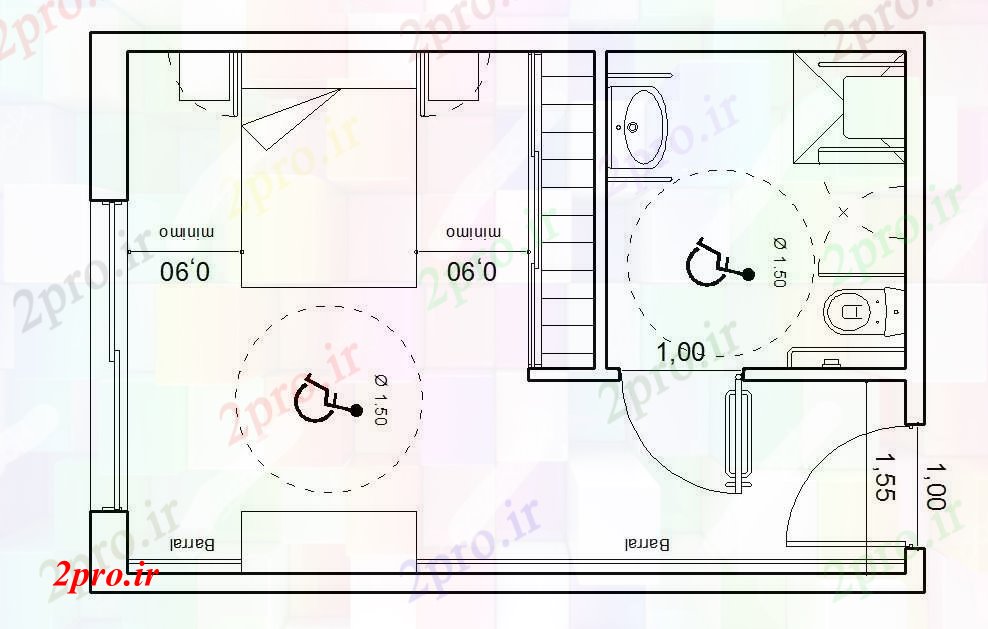 دانلود نقشه اتاق خواب مستر دار اتاق خواب اد طرحی طبقه (کد87865)