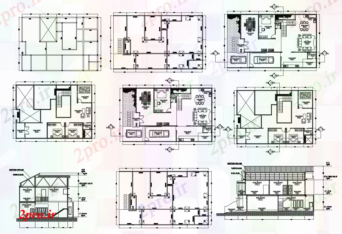 دانلود نقشه مسکونی  ، ویلایی ، آپارتمان  طرحی دو طبقه خانه (کد87896)