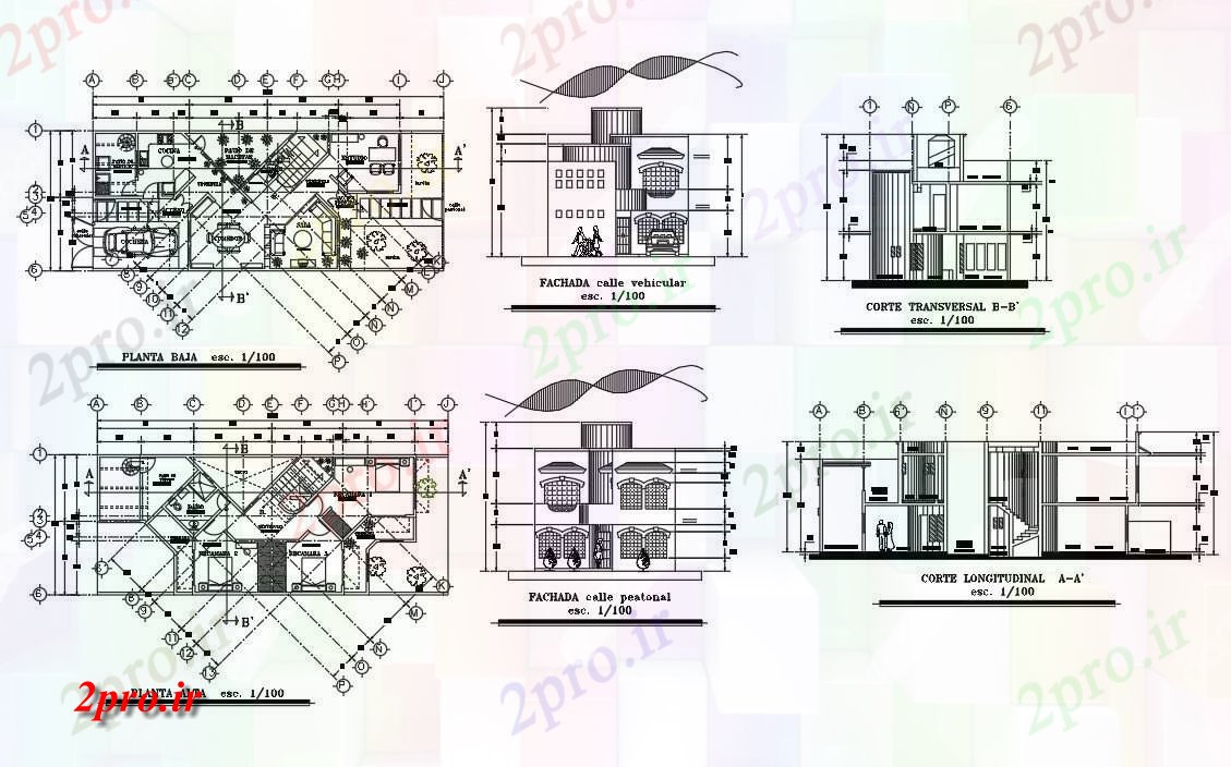 دانلود نقشه خانه مسکونی ، ویلاخانه مدرن نمای 8 در 20 متر (کد87968)